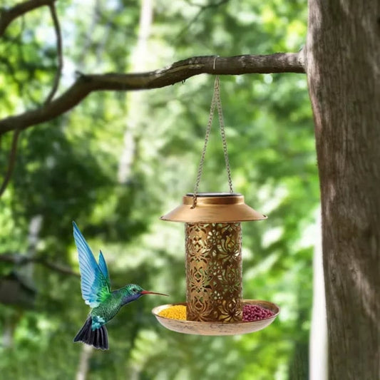 🔥Last day promotion-49% off-Stock Preferred Solar Garden Lantern Bird Feeder w/ Light in Iron Brass Color