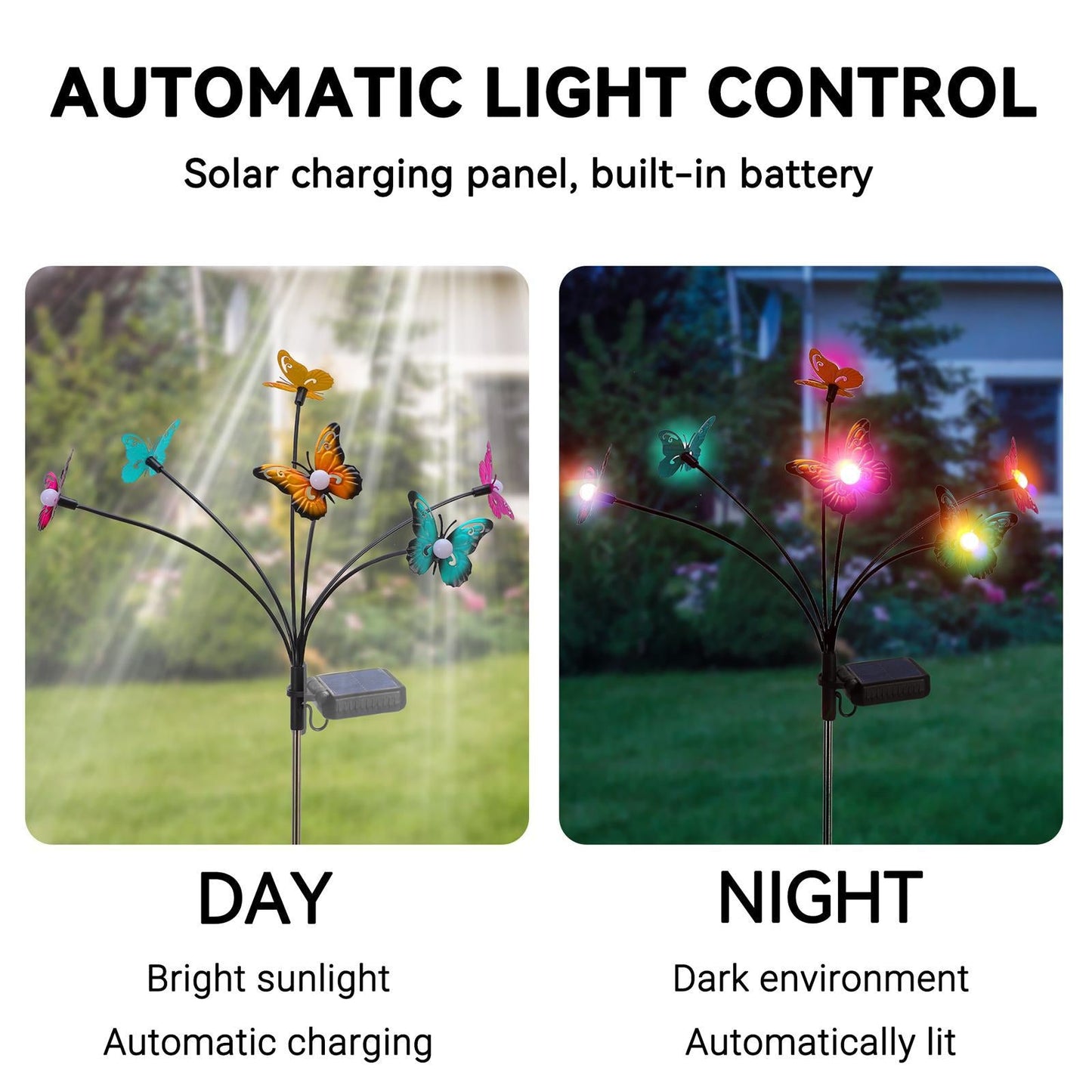 Waterproof Solar Powered Metal Butterflies Starburst Swaying Lights