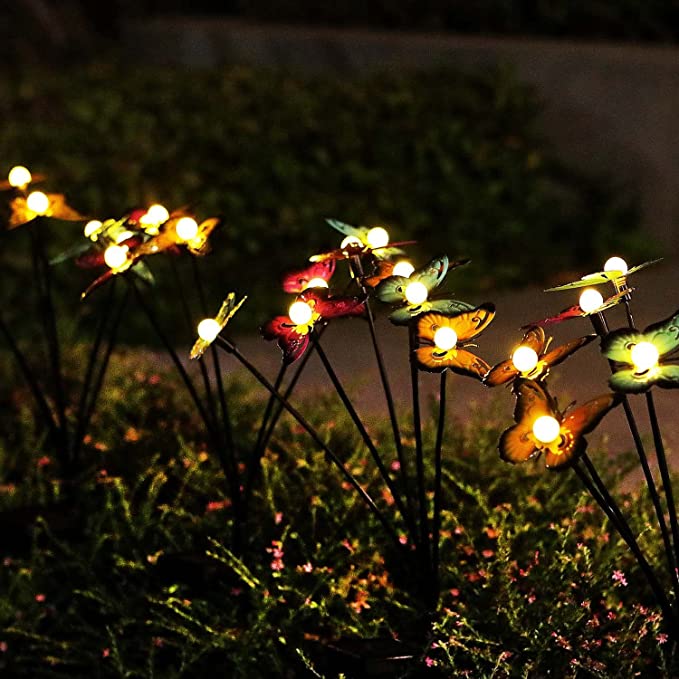 Waterproof Solar Powered Metal Butterflies Starburst Swaying Lights