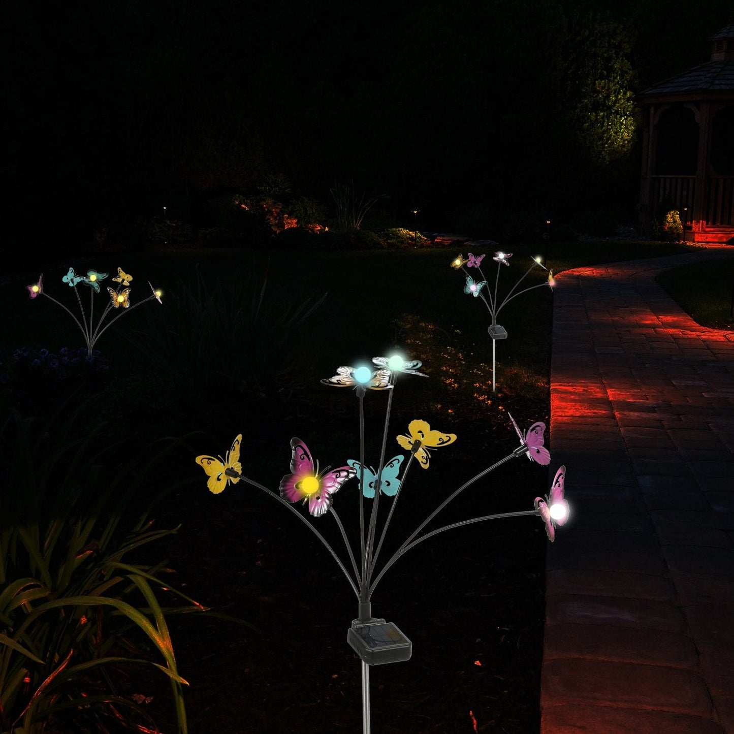 Waterproof Solar Powered Metal Butterflies Starburst Swaying Lights