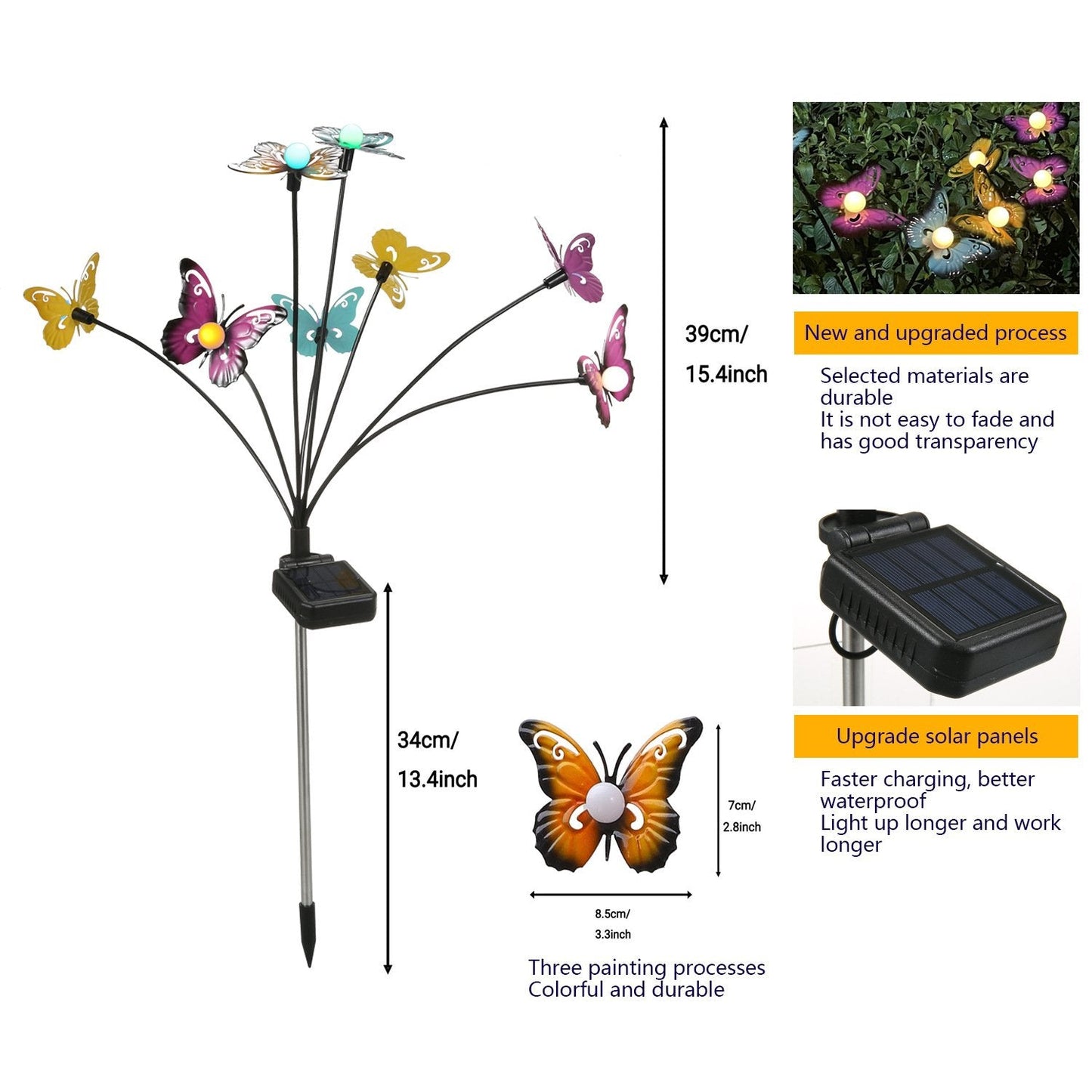 Waterproof Solar Powered Metal Butterflies Starburst Swaying Lights