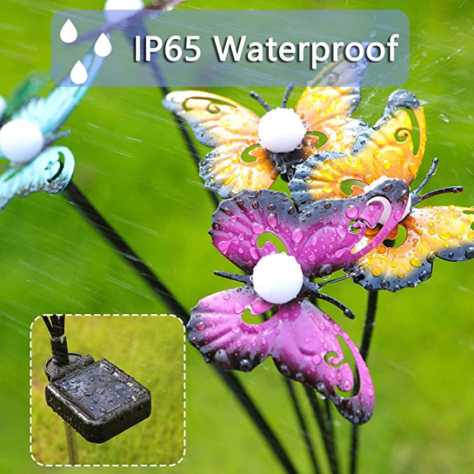 Waterproof Solar Powered Metal Butterflies Starburst Swaying Lights