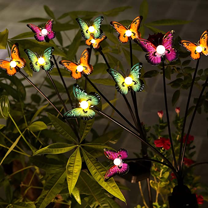 Waterproof Solar Powered Metal Butterflies Starburst Swaying Lights